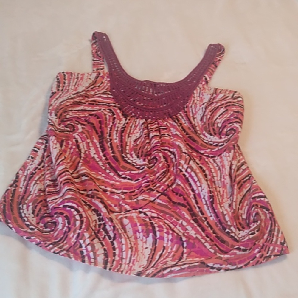 Prana Cotton Blouse with Crocheted Neckline